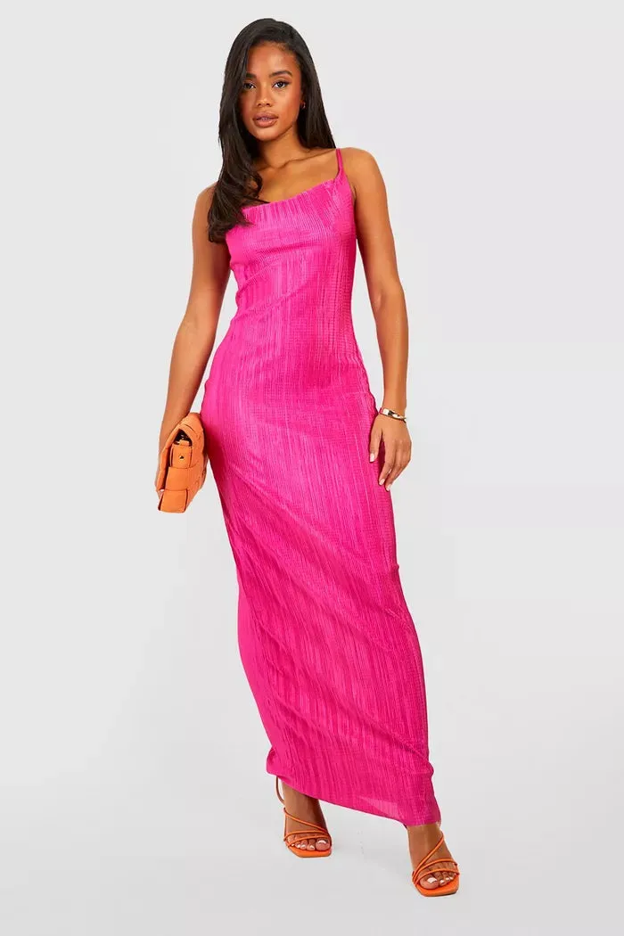 Plisse strappy maxi dress in pink