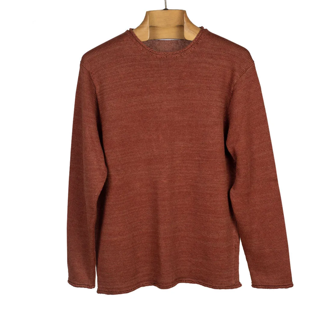 "Henna" rust color linen rolled edge tunic sweater