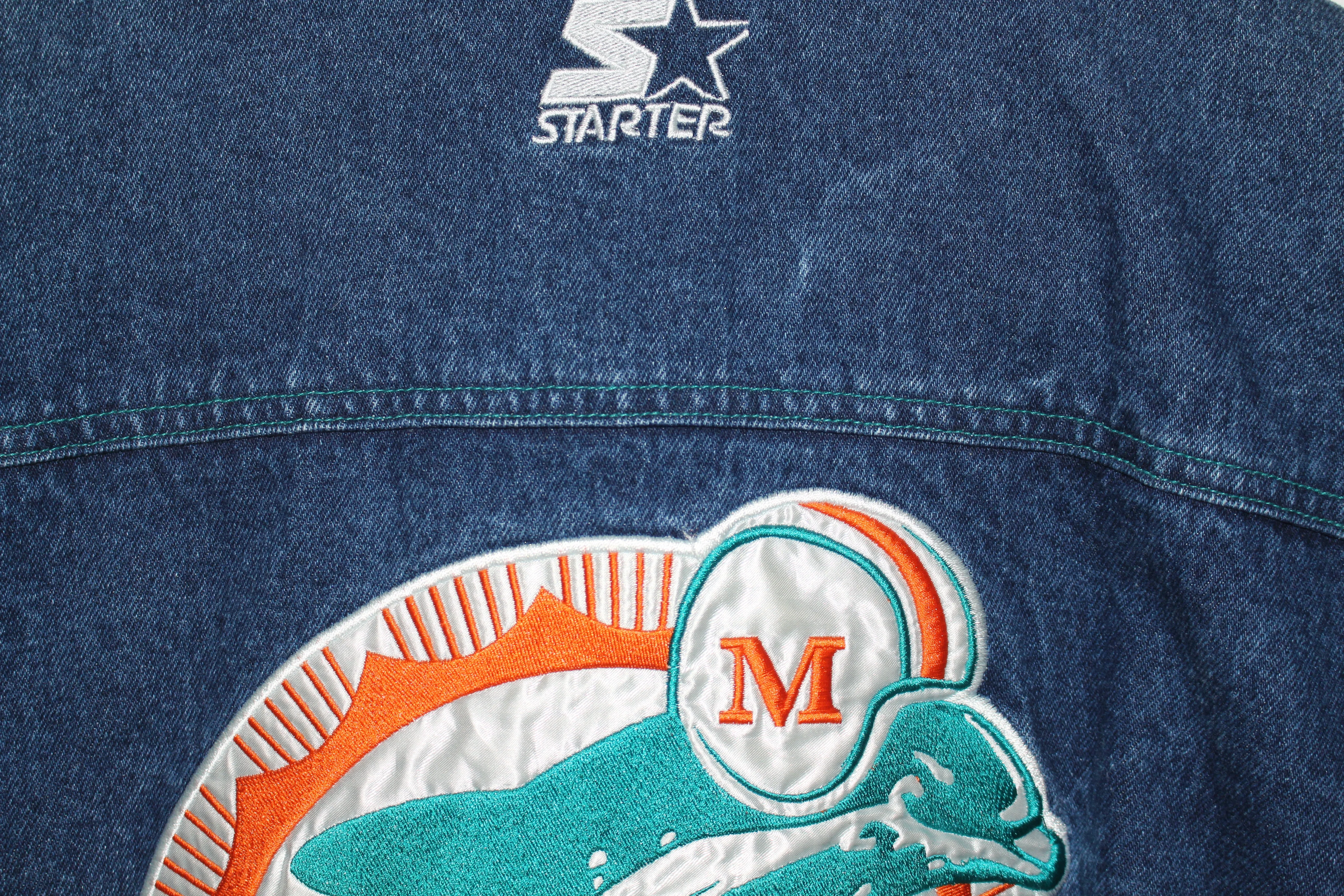 Rare Miami Dolphins Pro Line Starter Denim Bomber Jacket (S)