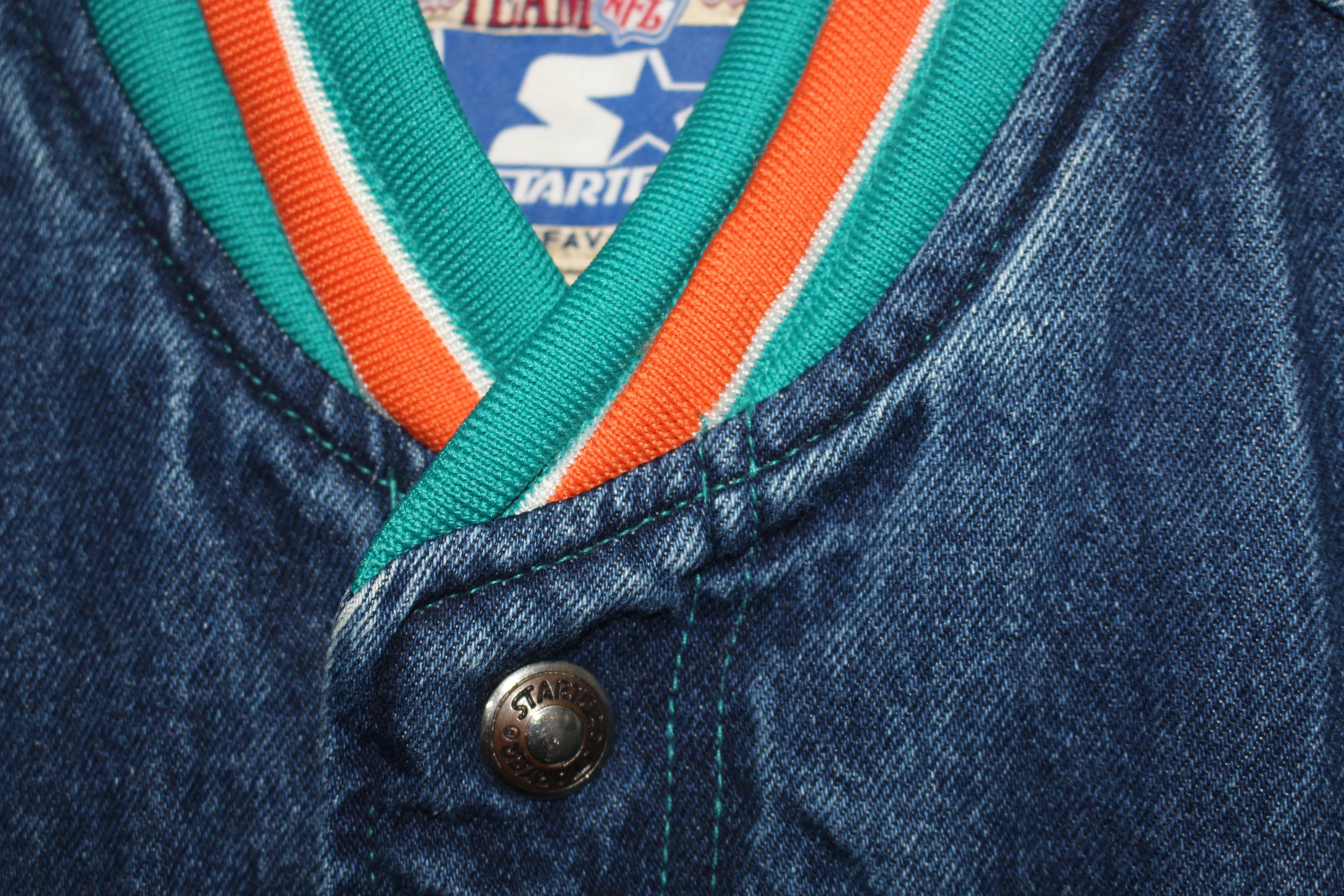 Rare Miami Dolphins Pro Line Starter Denim Bomber Jacket (S)