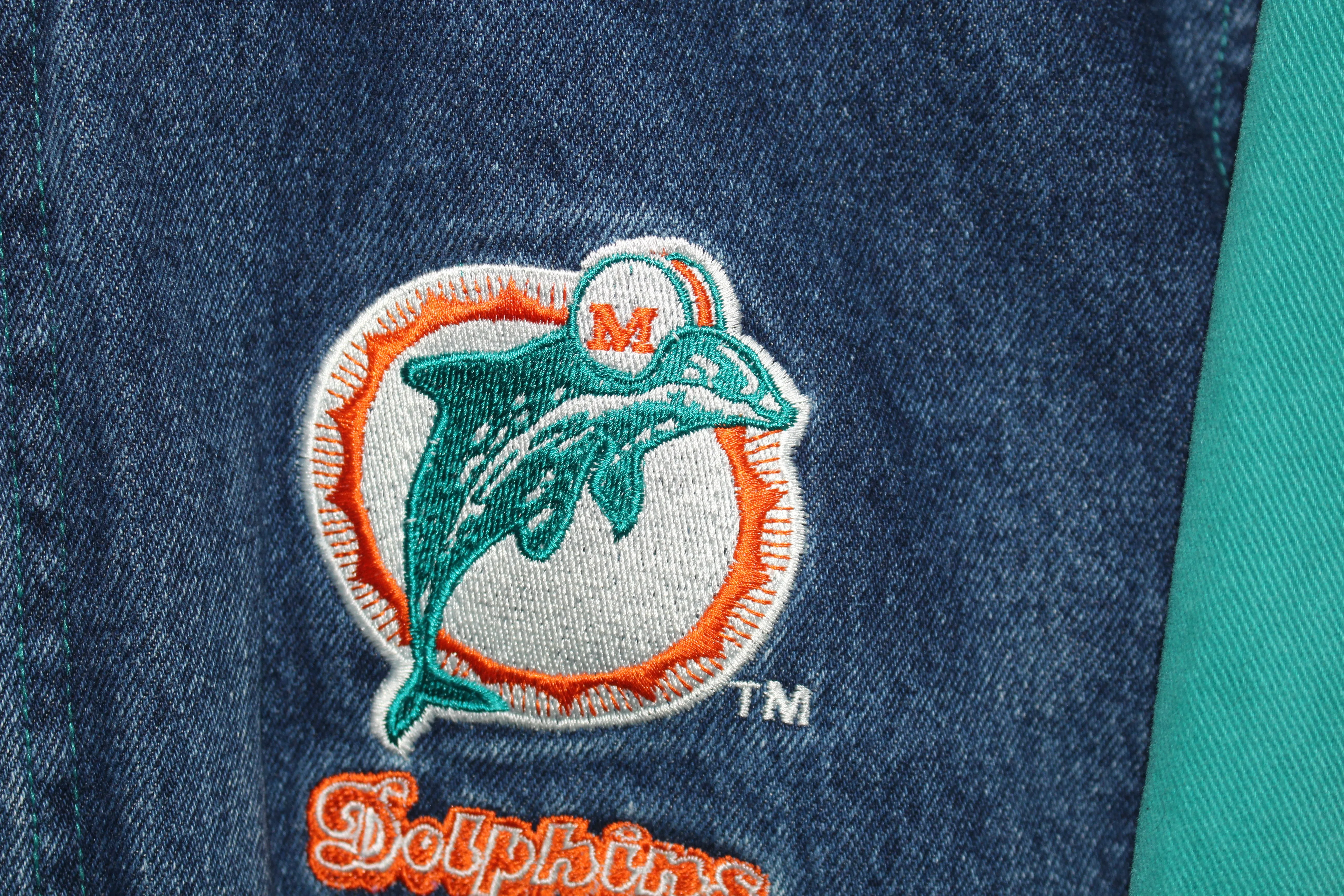 Rare Miami Dolphins Pro Line Starter Denim Bomber Jacket (S)