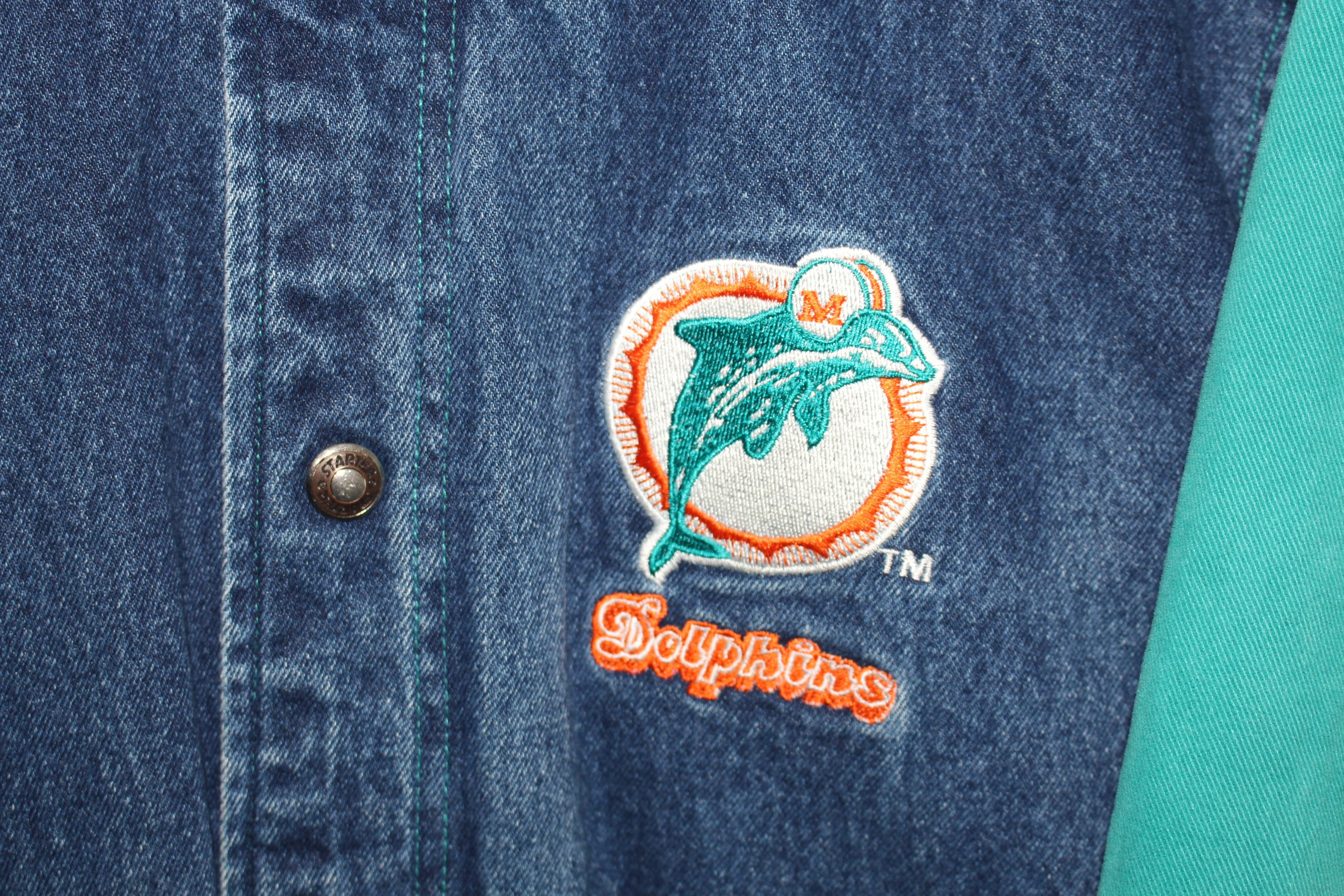 Rare Miami Dolphins Pro Line Starter Denim Bomber Jacket (S)