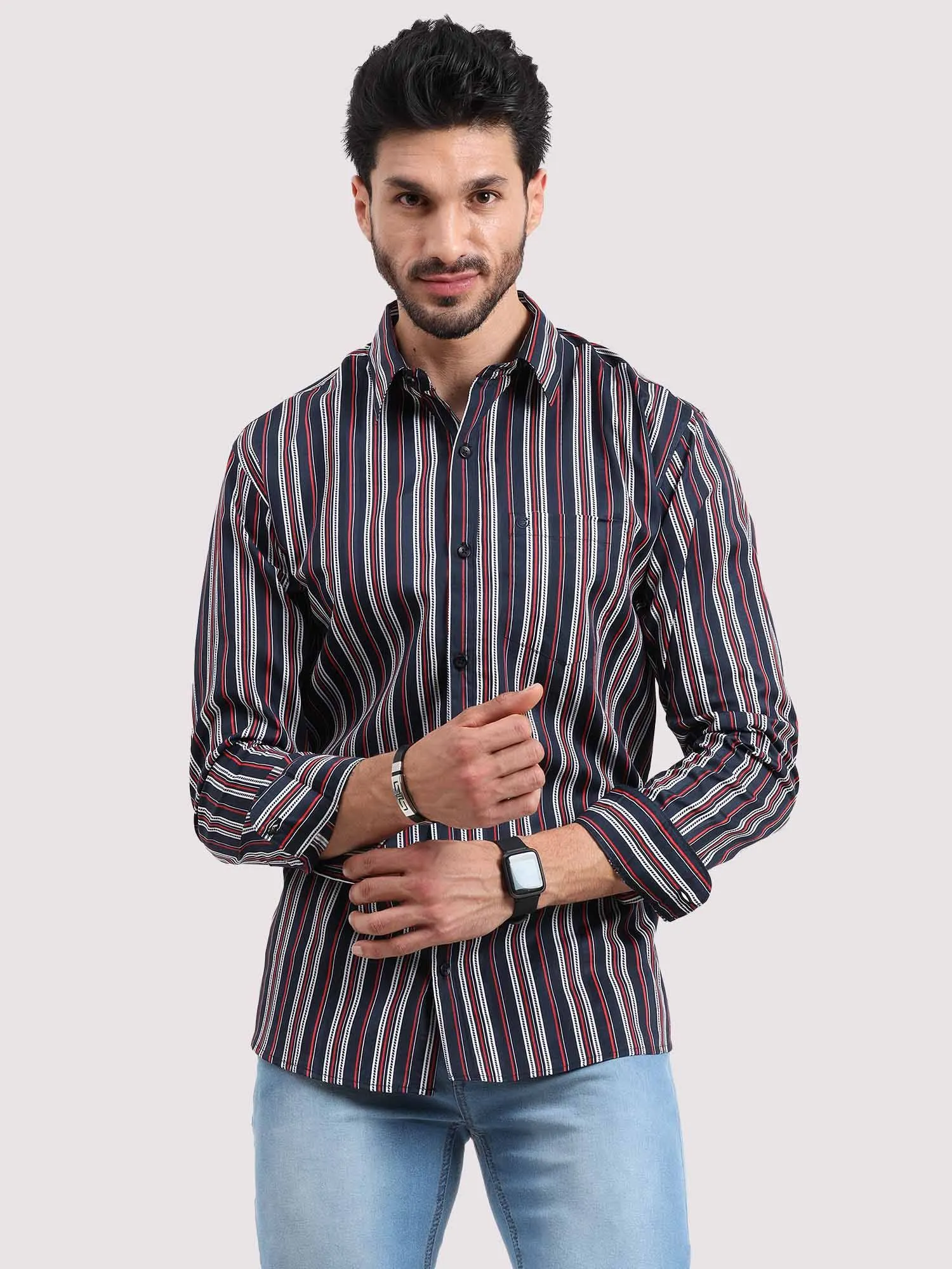 Red on Black Stripe Full Sleeve Men's Plus Size