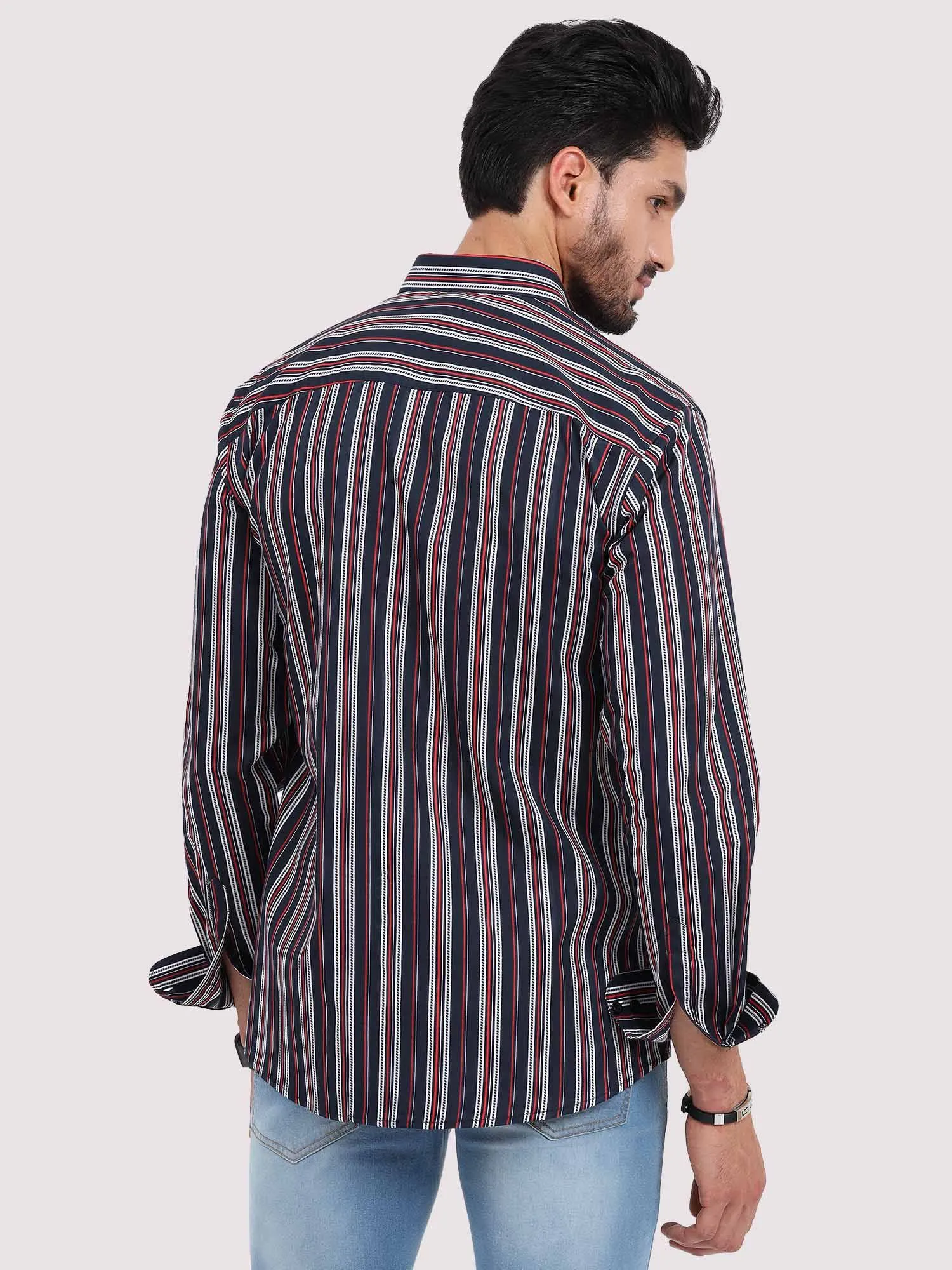 Red on Black Stripe Full Sleeve Men's Plus Size