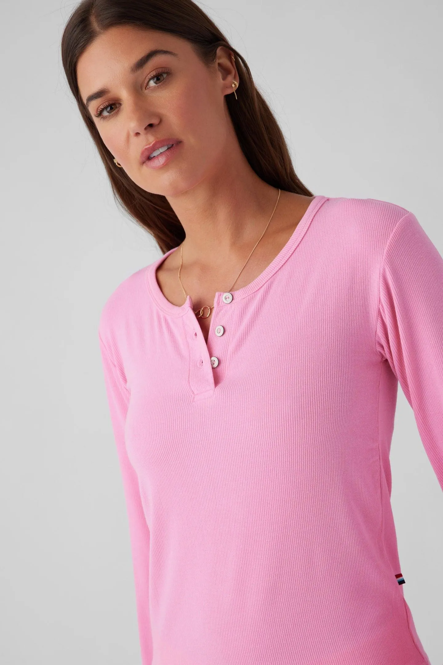 Rib Long Sleeve Henley Punk Pink