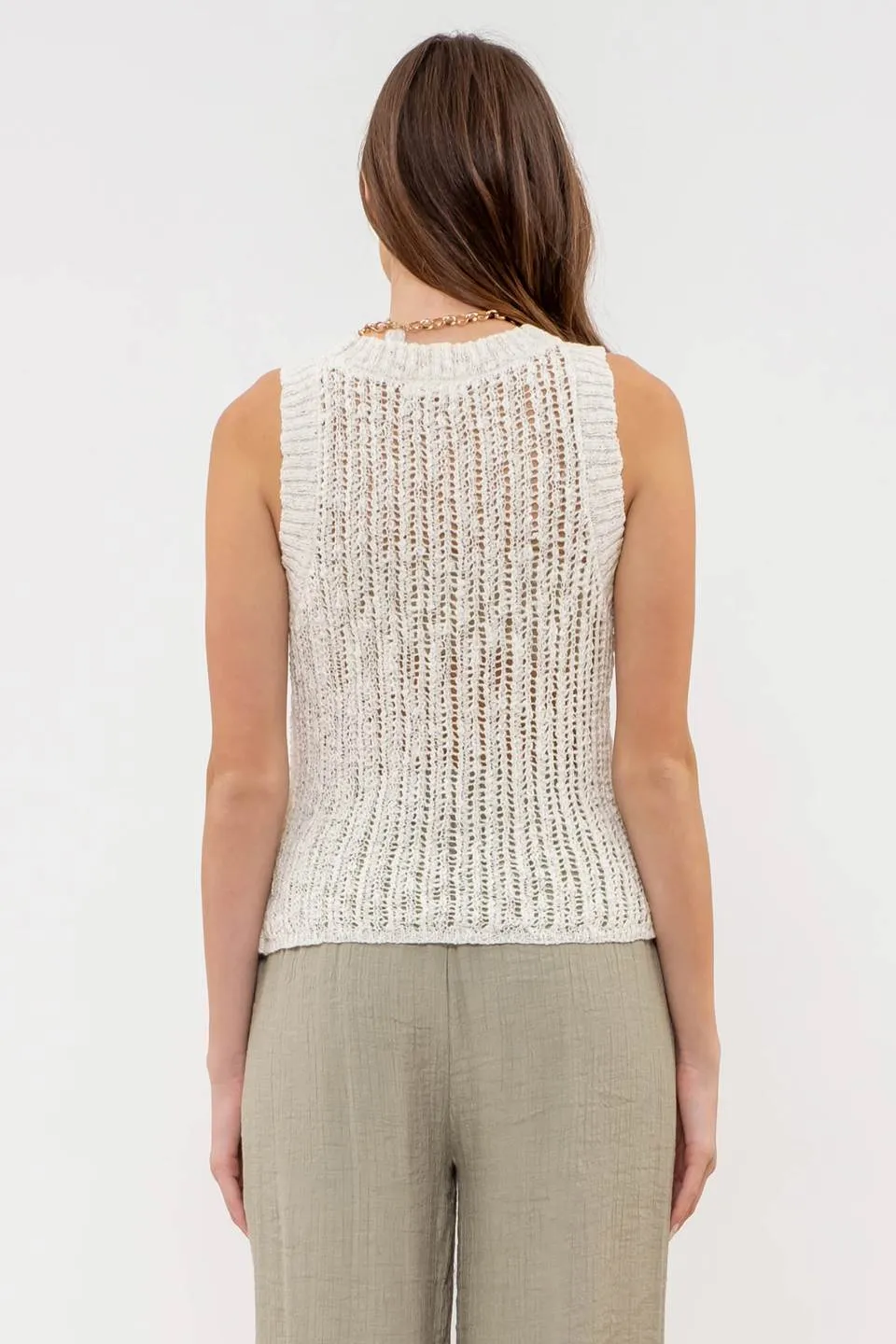 ROUND NECK CROCHET SWEATER KNIT TANK TOP