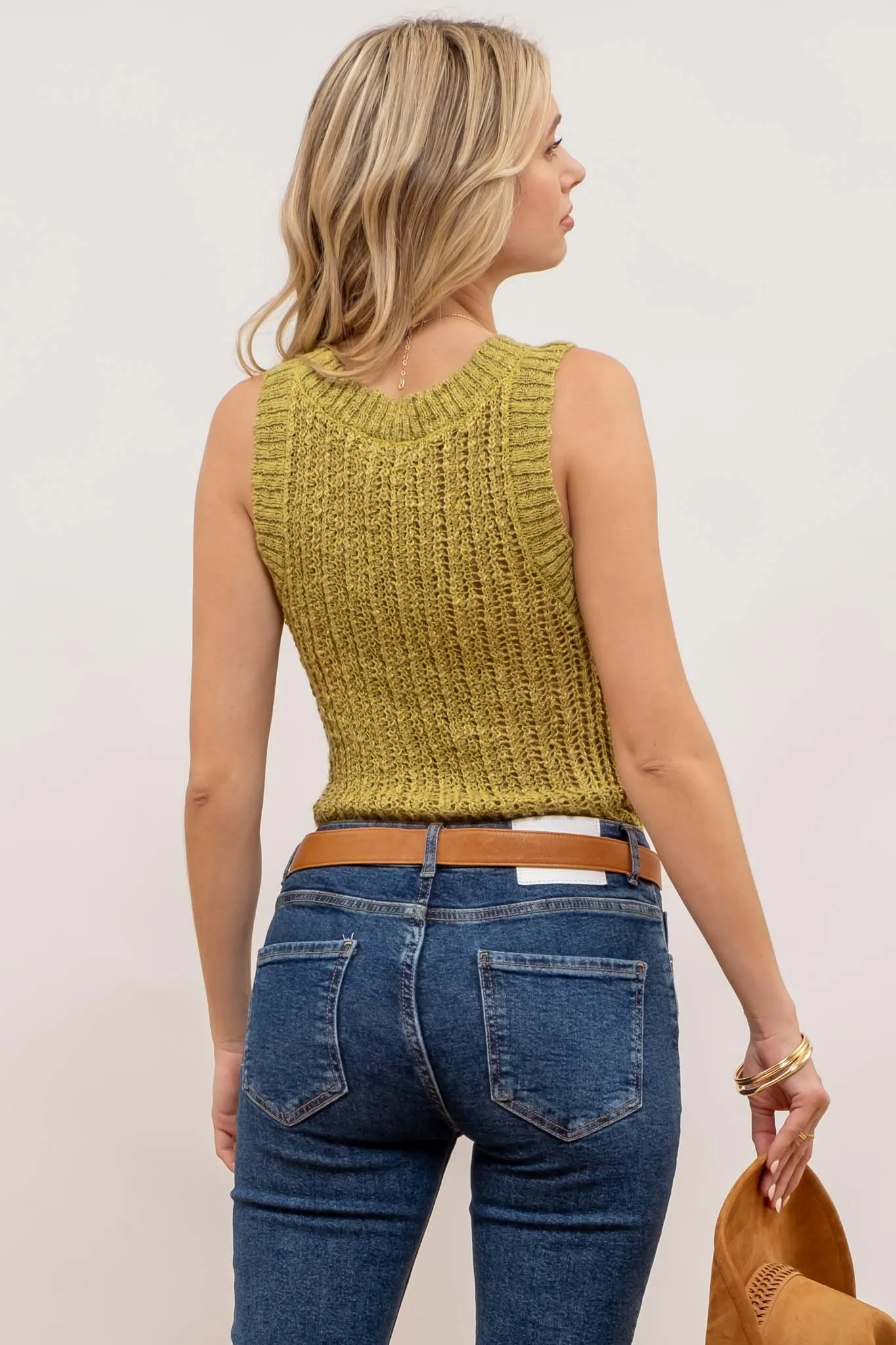 ROUND NECK CROCHET SWEATER KNIT TANK TOP