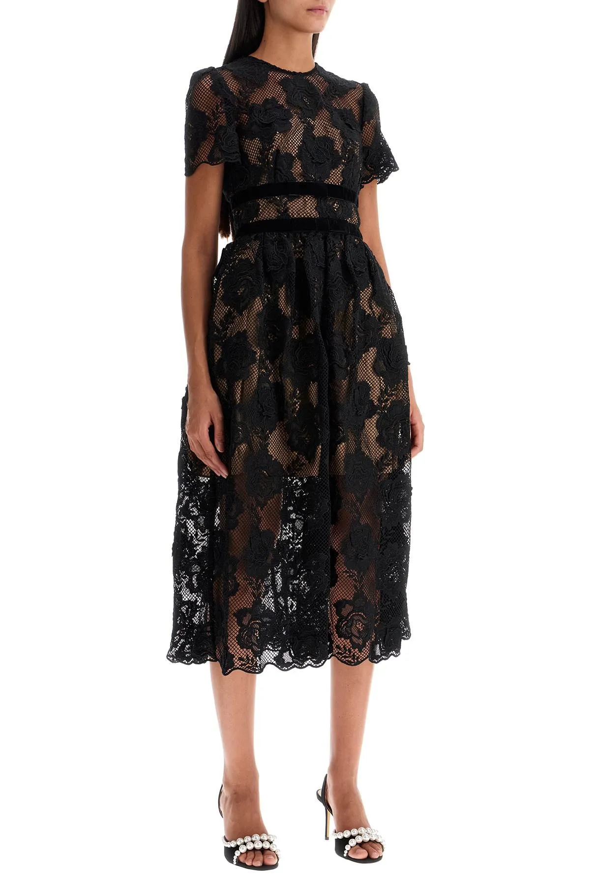 Self Portrait Midi Lace Dress With Bows