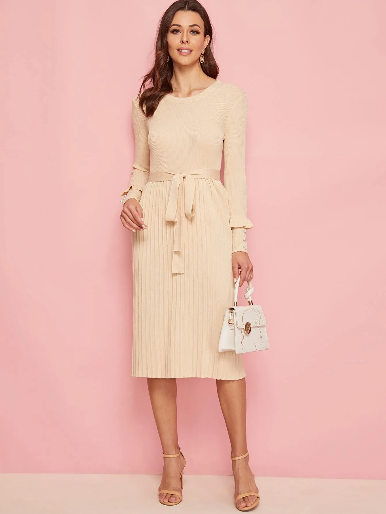 Self Tie Ruffle Trim Jumper Dress