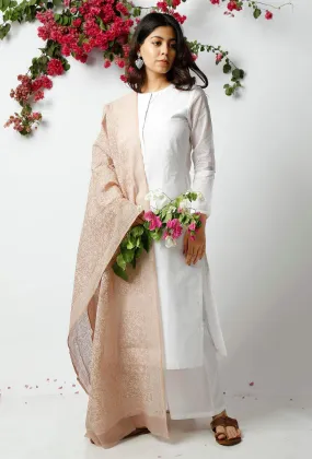 Set of 3: The Kingly Beige Kota Dupatta matched with The Flawless White Kota Kurta and WhitePant