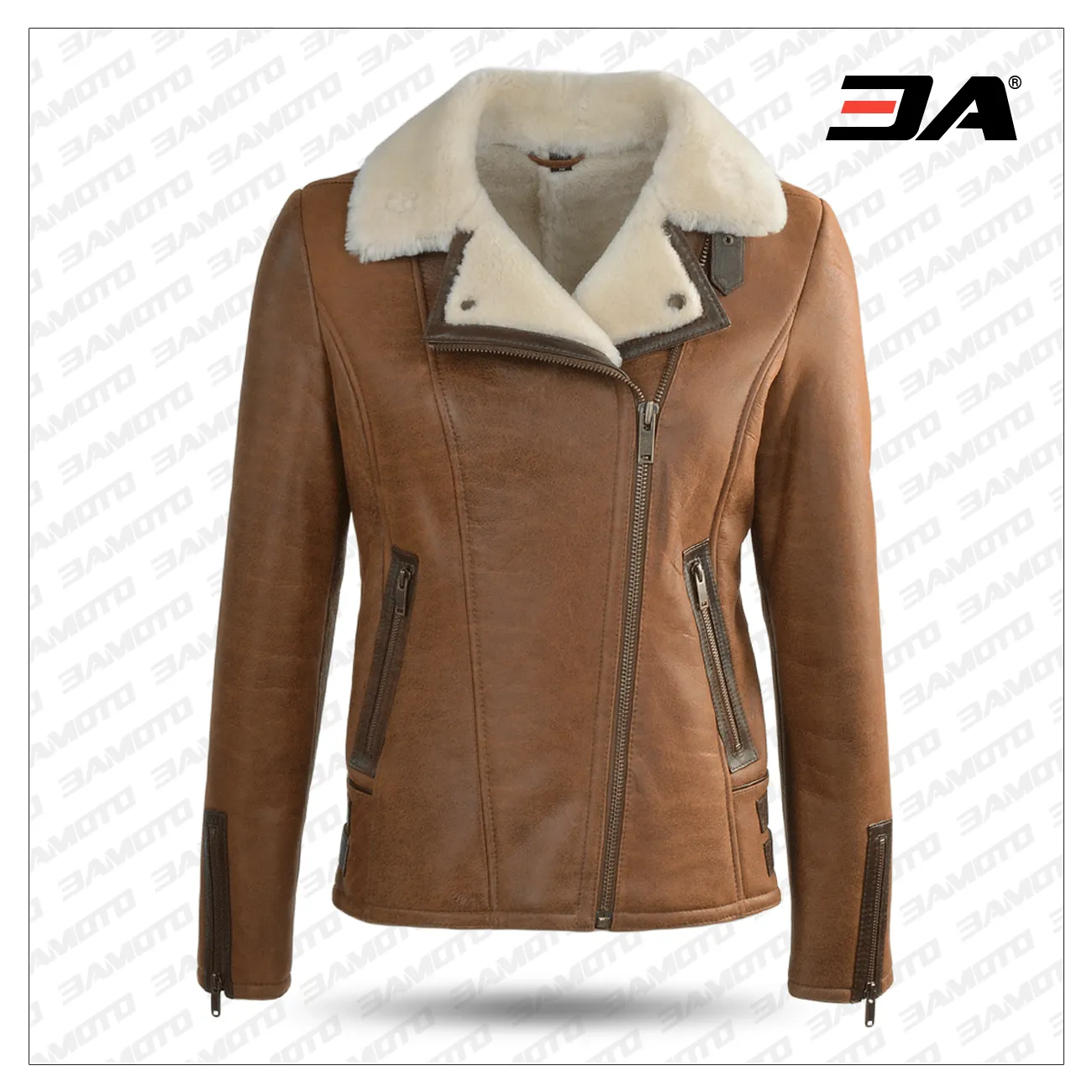 Side Zip Biker Jane Sheepskin B-3 Bomber Jacket