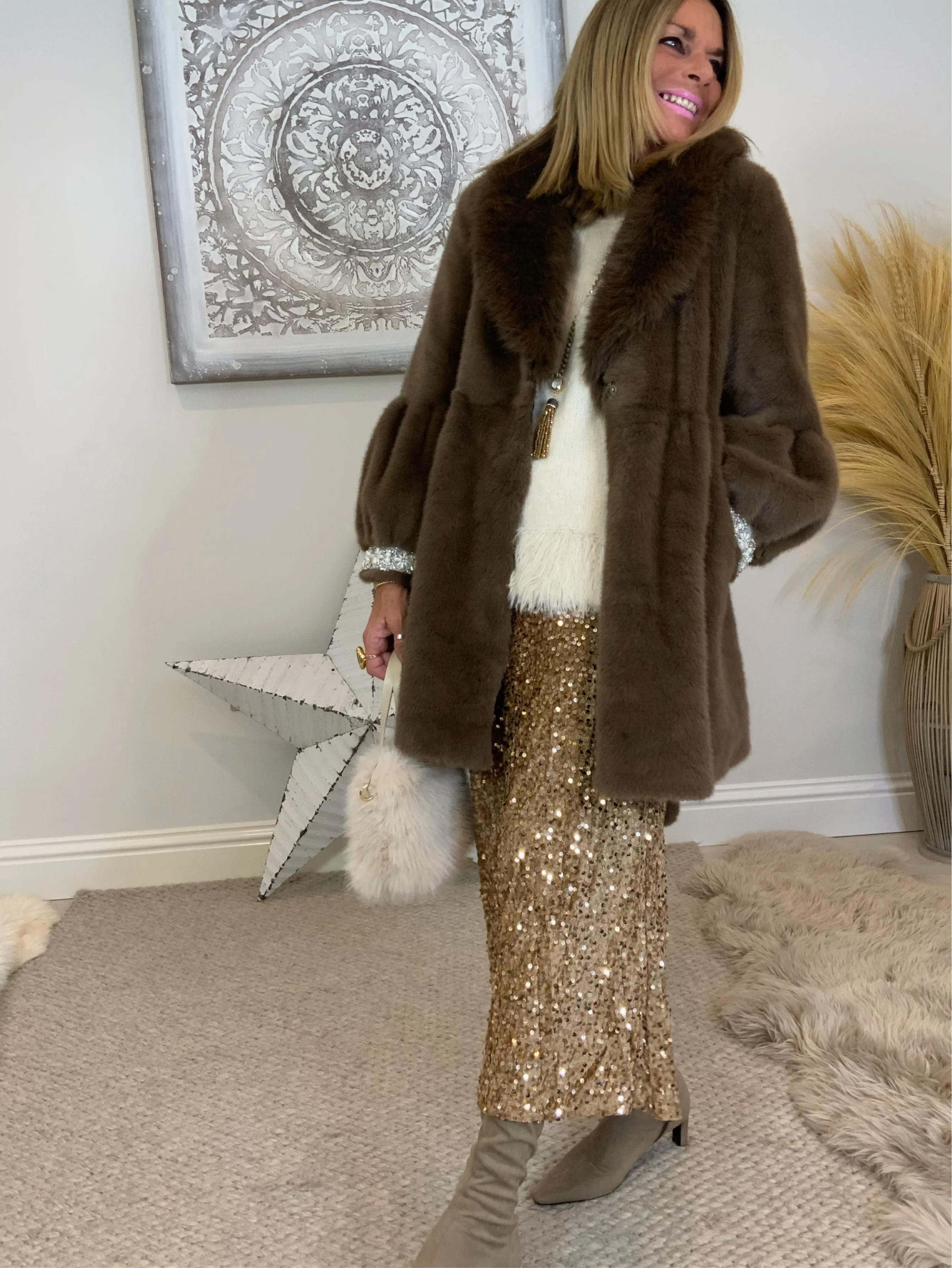 Simone Faux Fur Swing-Coat