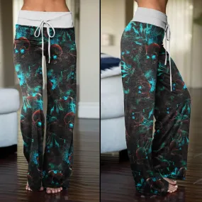 Skull Cyan Eye Pajama Pants Print Palazzo Lounge