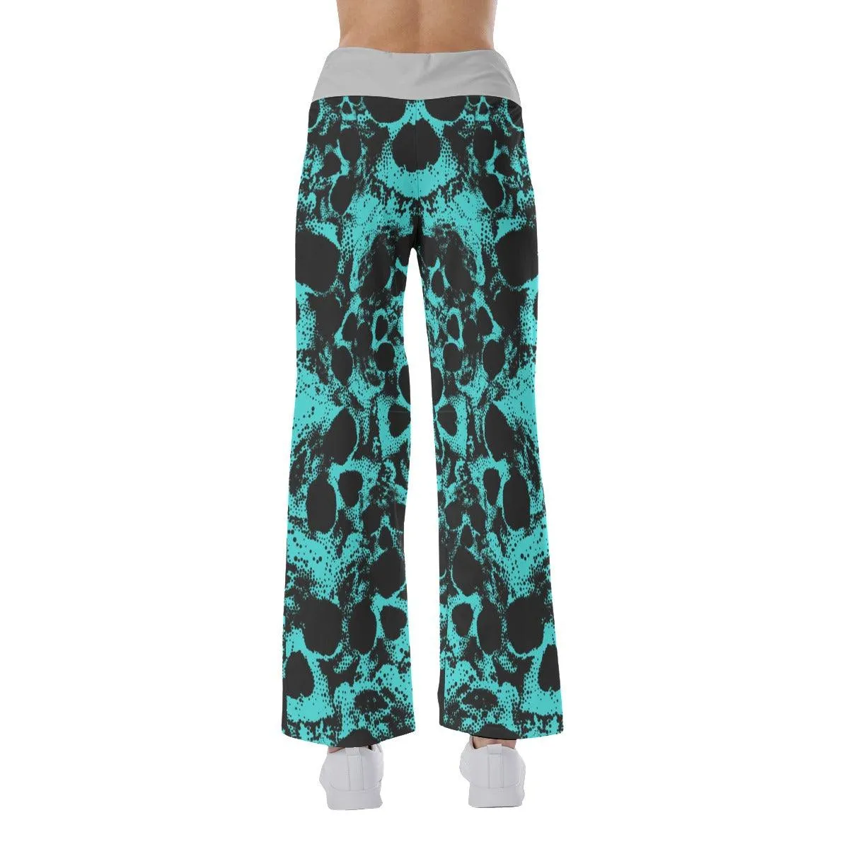 Skull Cyan Pattern Pajama Pants Print Palazzo Lounge