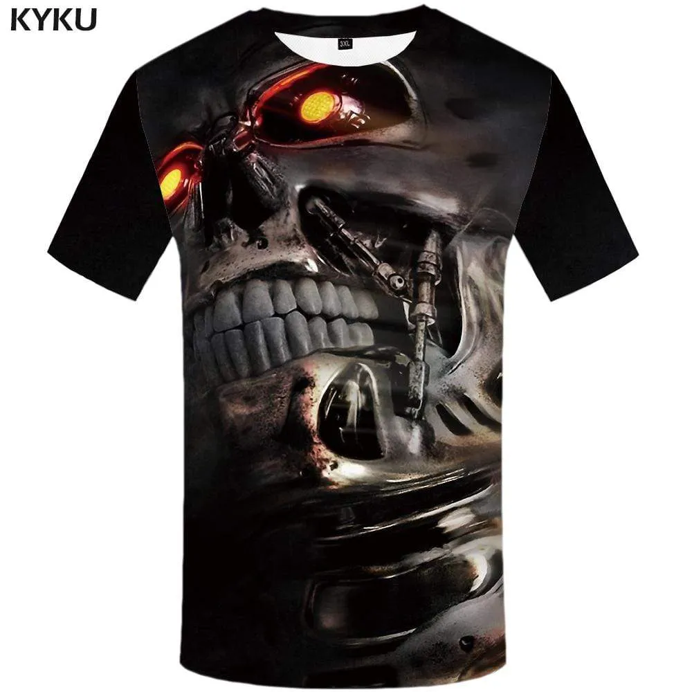 Skull T shirt Men Motorcycle Tshirt Anime Metal T shirts Funny Mechanical Tshirts Print Punk Rock T-shirt 3d Mens Fashion Casual