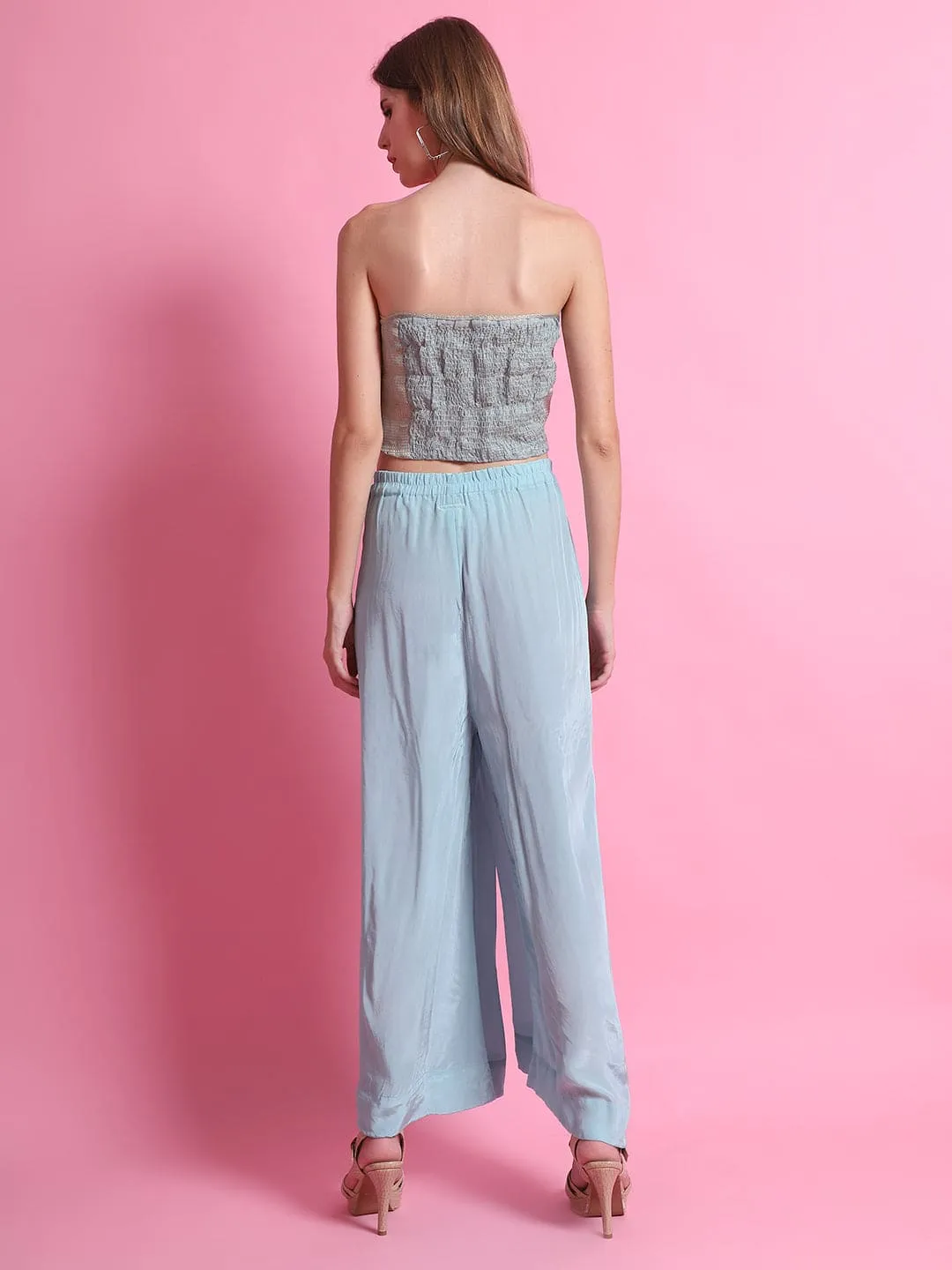 Sky Blue Mukaish Co-Ord Set With Overlay