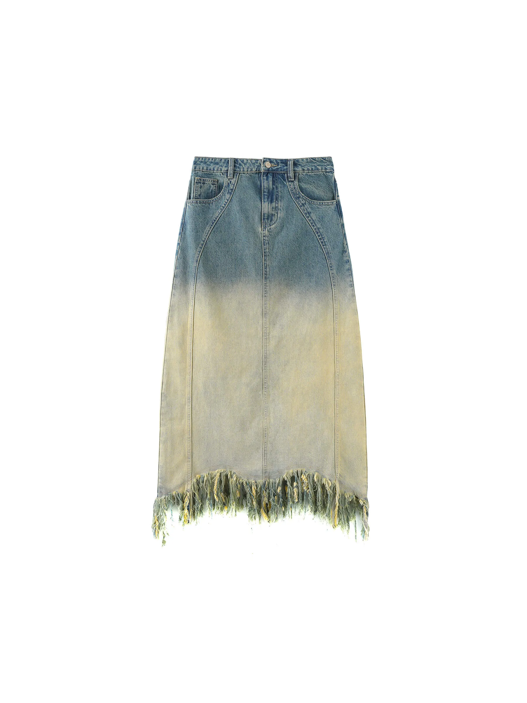 Stone Washed Demin Skirt with Frayed Hem