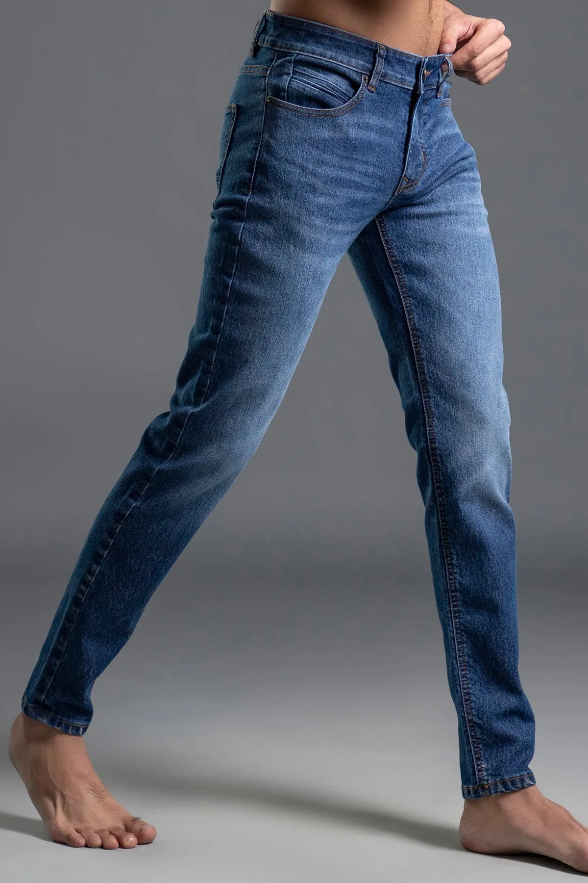 Stretchable Mid-Waist Jeans (Blue)-Voodoman