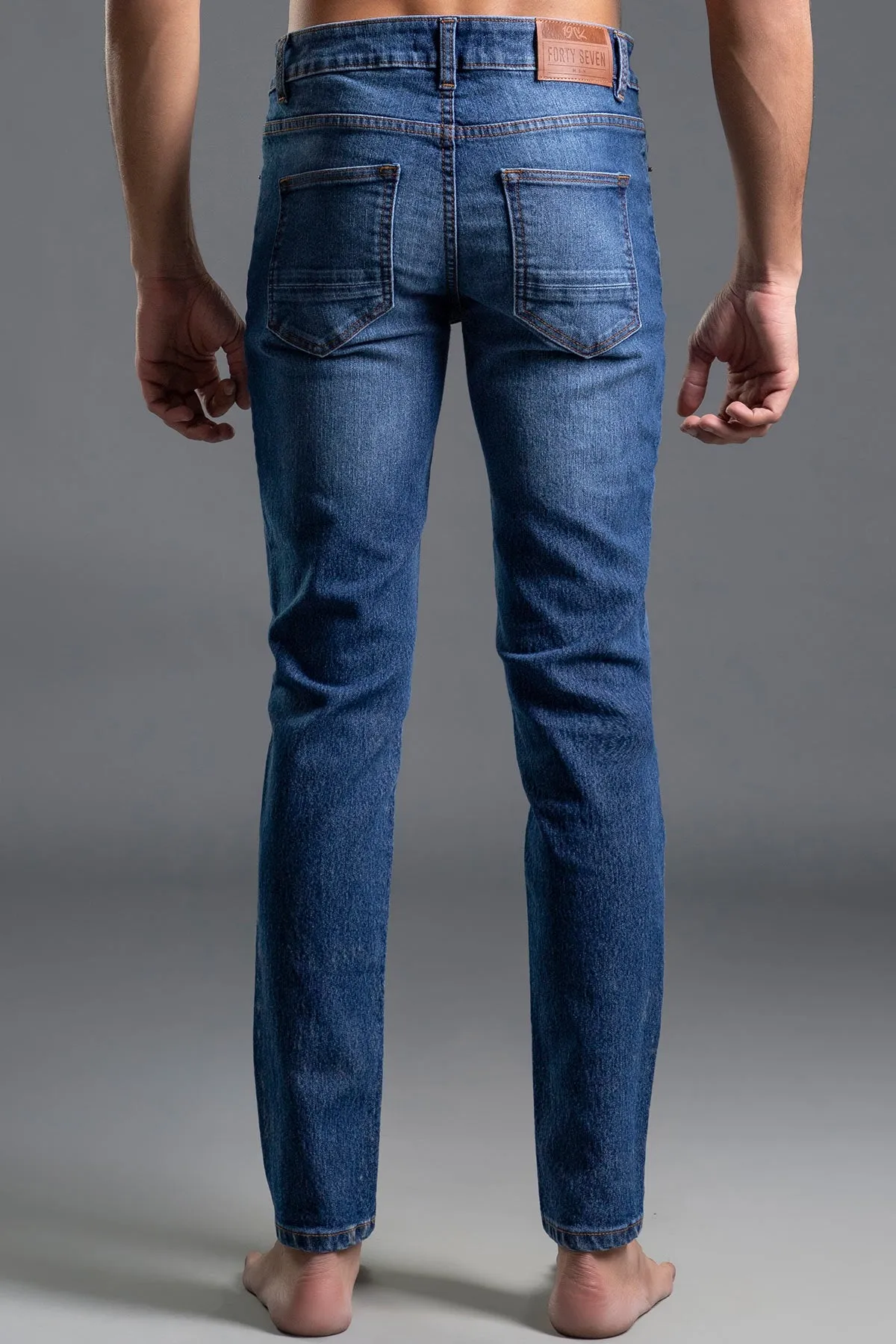 Stretchable Mid-Waist Jeans (Blue)-Voodoman