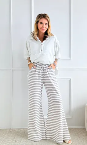 Striped Knit Palazzo Pants Grey