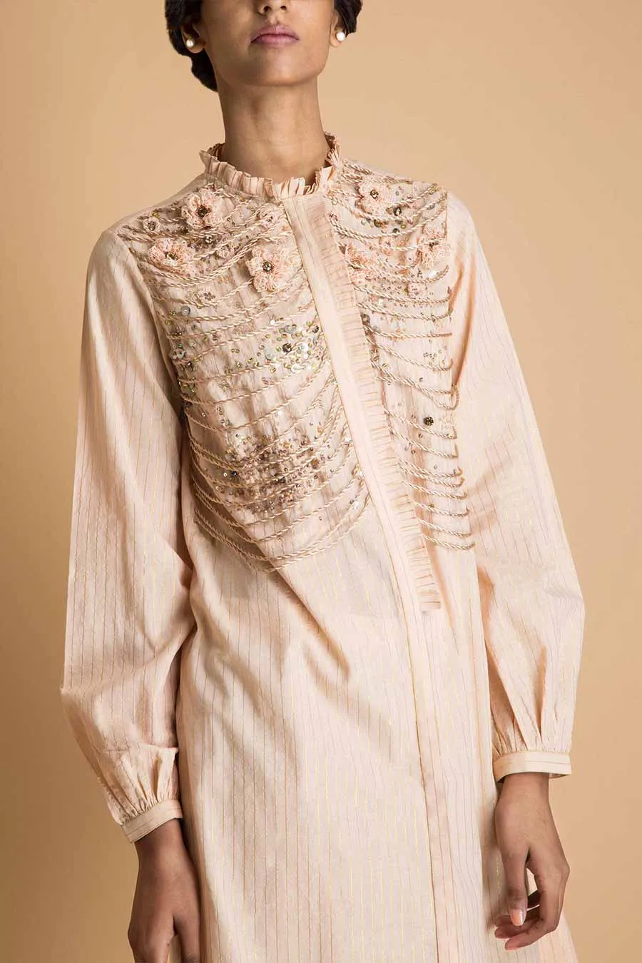 Stripped Peach Embroidred Tunic Kurta