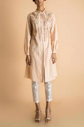 Stripped Peach Embroidred Tunic Kurta