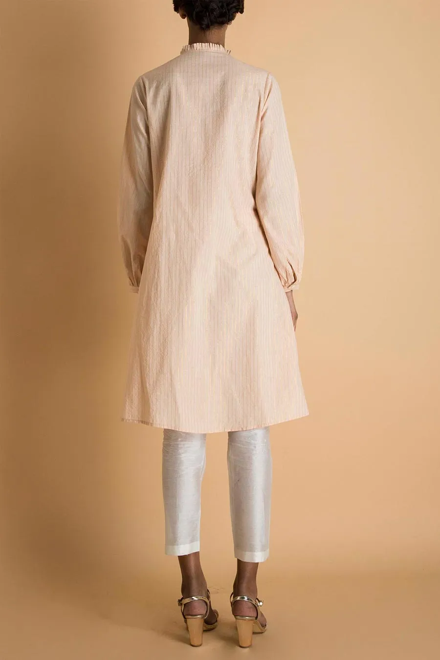 Stripped Peach Embroidred Tunic Kurta