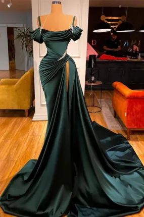 STUNNING OFF-THE-SHOULDER MERMAID PROM DRESS RUFFLES WITH HIGH SPLIT       fg449