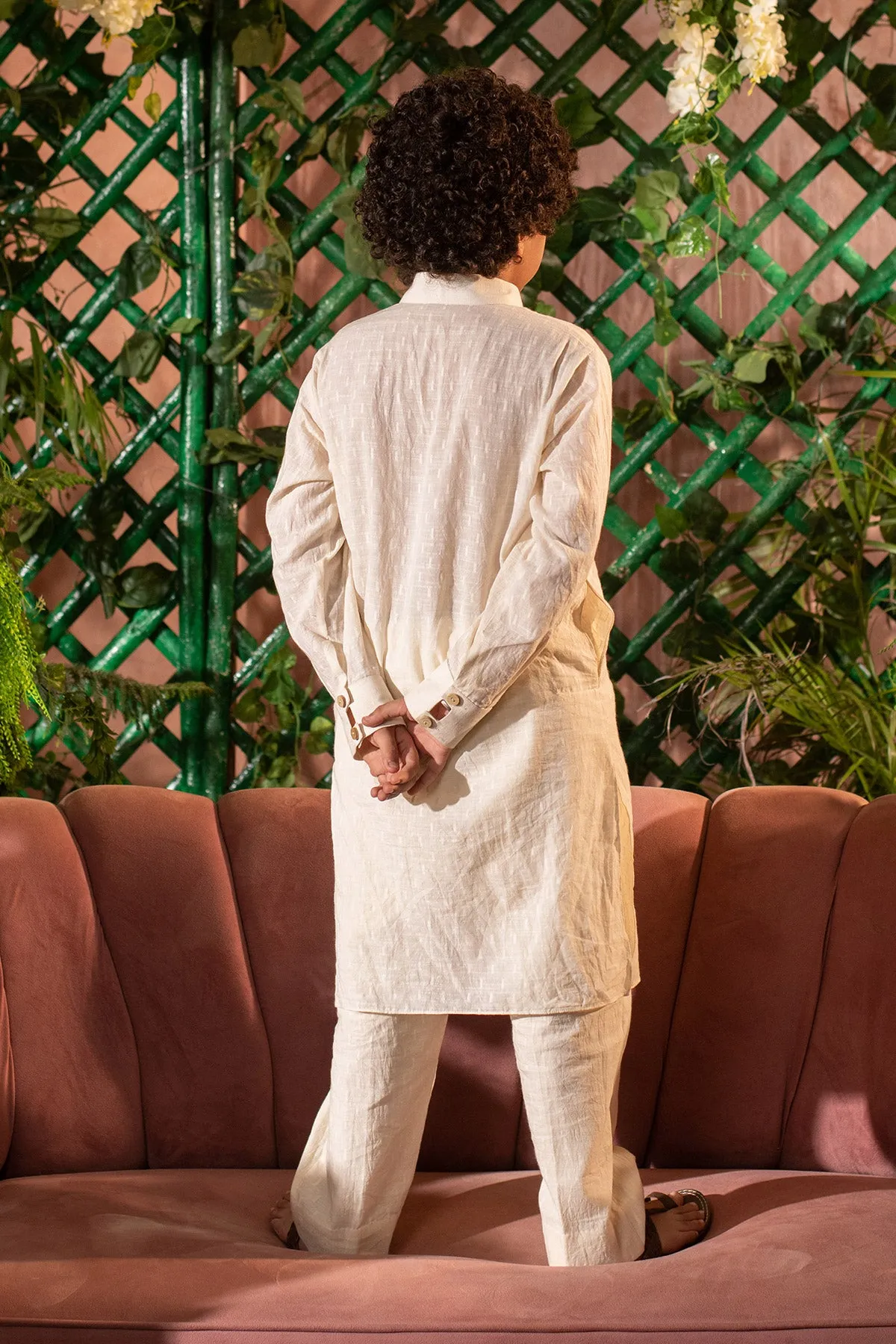 Tad - 

Organic Cotton Dobby Cream Kurta Trouser Set