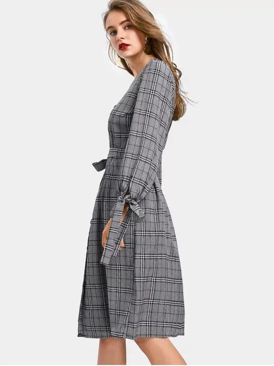 TastyHottie - Cheap Belted Button Up Checked Shirt Dress