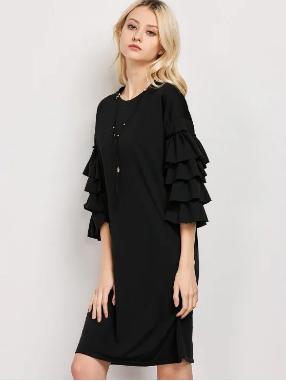 TastyHottie - Pretty Frilled Sleeve Tunic Dress