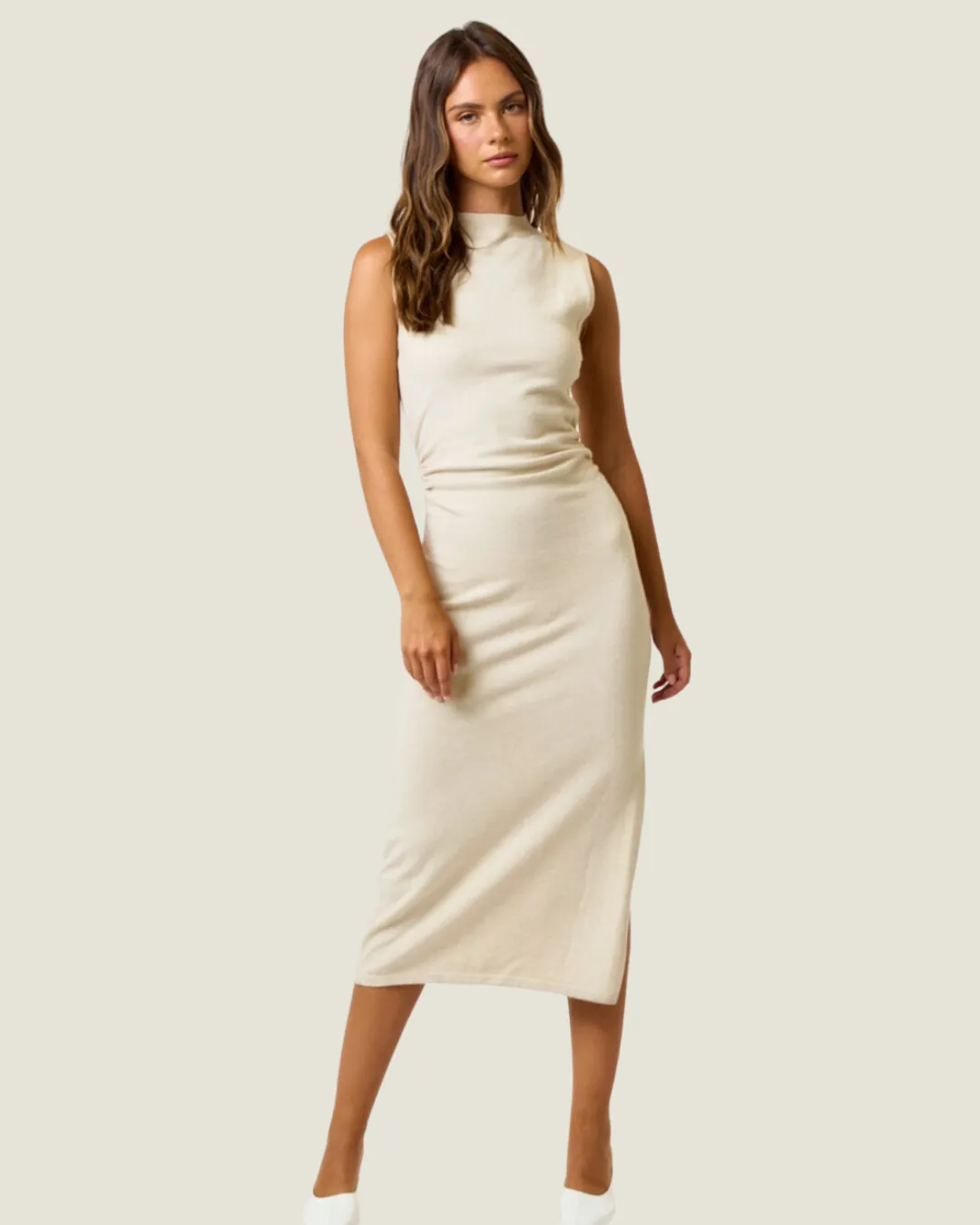 The Sara: Cream Sleeveless Midi Dress