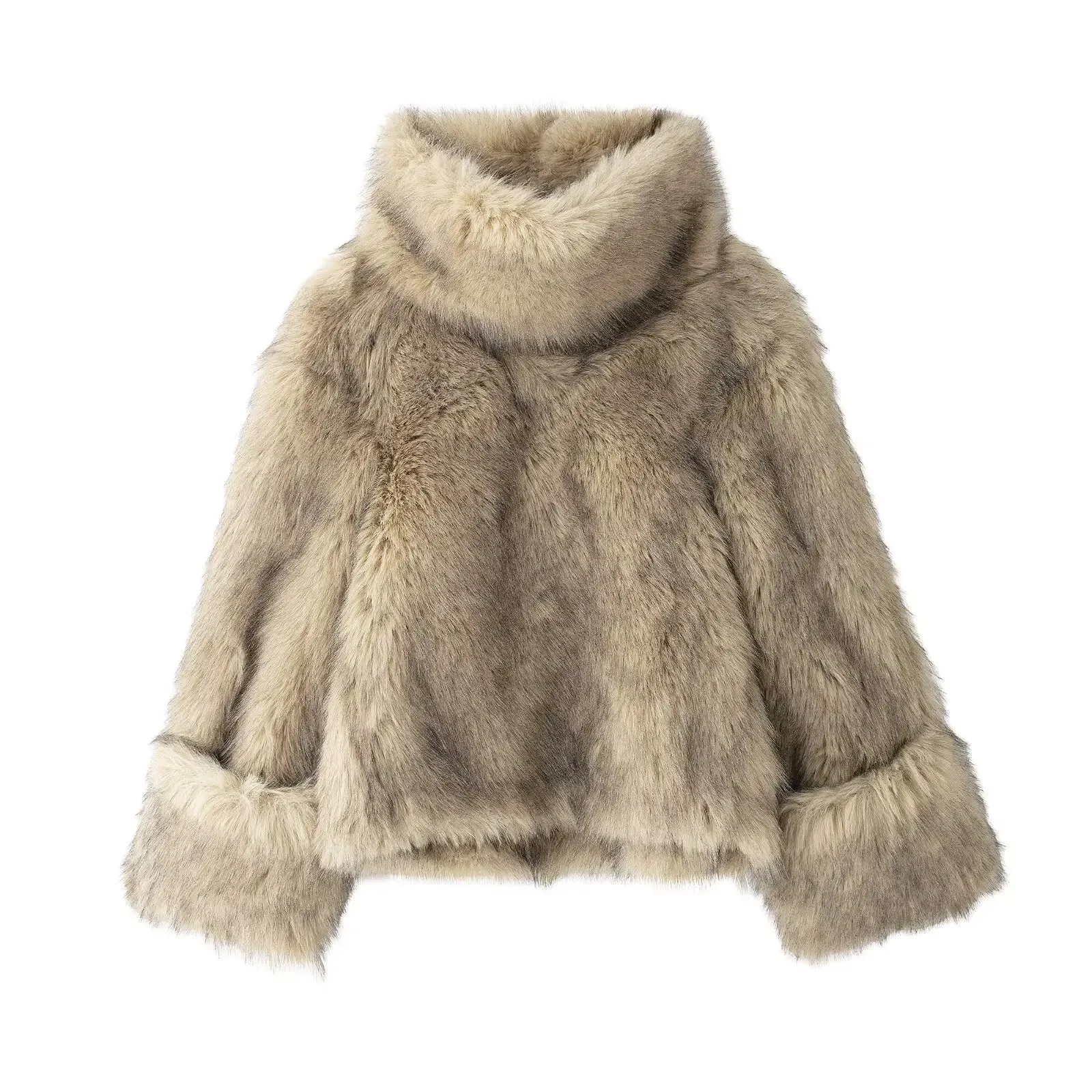 Turtleneck faux fur fluffy coat