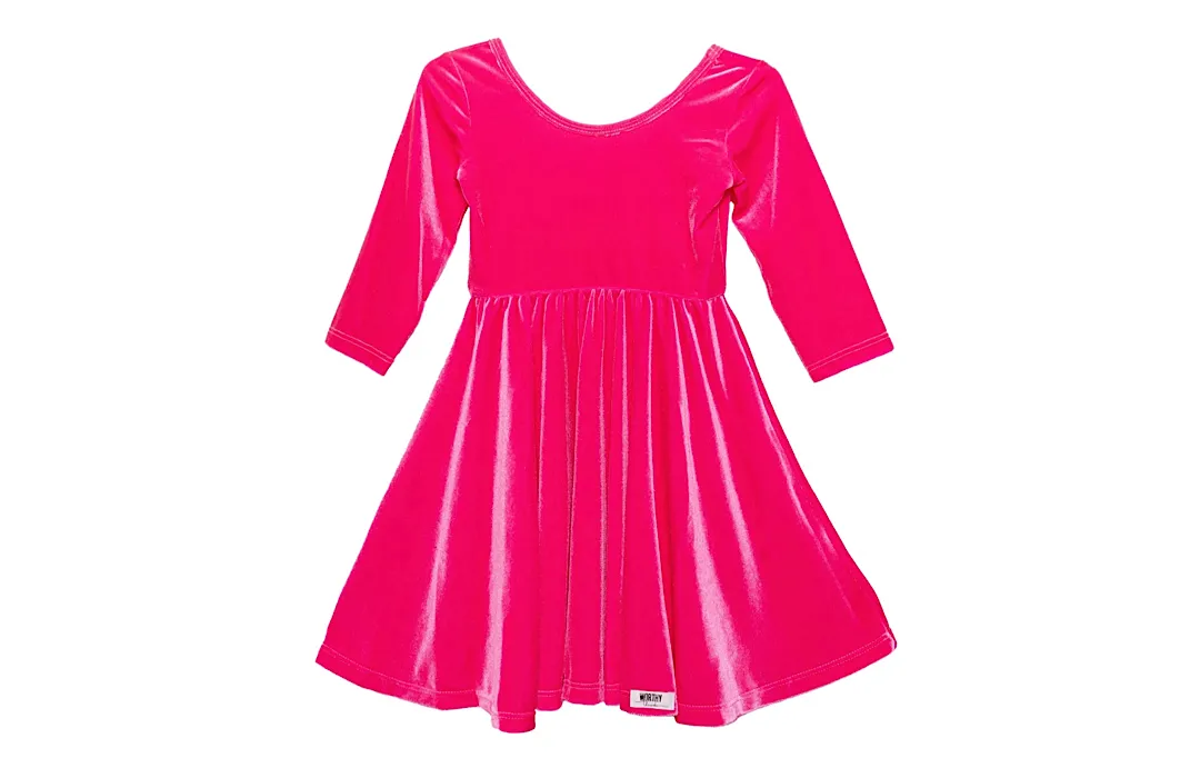 Twirly Dress in Hot Pink Stretch Velvet