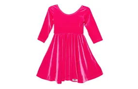 Twirly Dress in Hot Pink Stretch Velvet