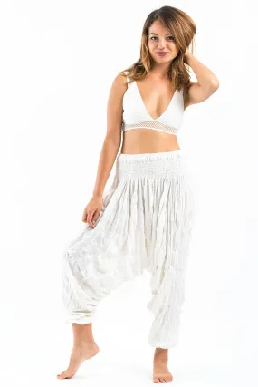 Unisex Crinkled Cotton Harem Pants in White