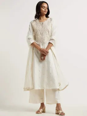 Vark Off White Kurta, Palazzos & Dupatta Set