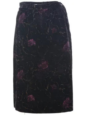 Velvet Floral Midi Skirt - S