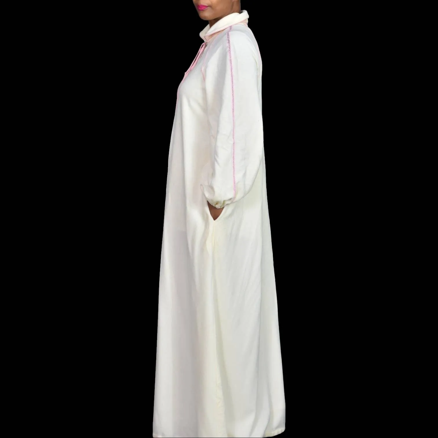 Vintage Bill Tice Velour Robe Off Cream White Housecoat Loungewear Caftan Size Large