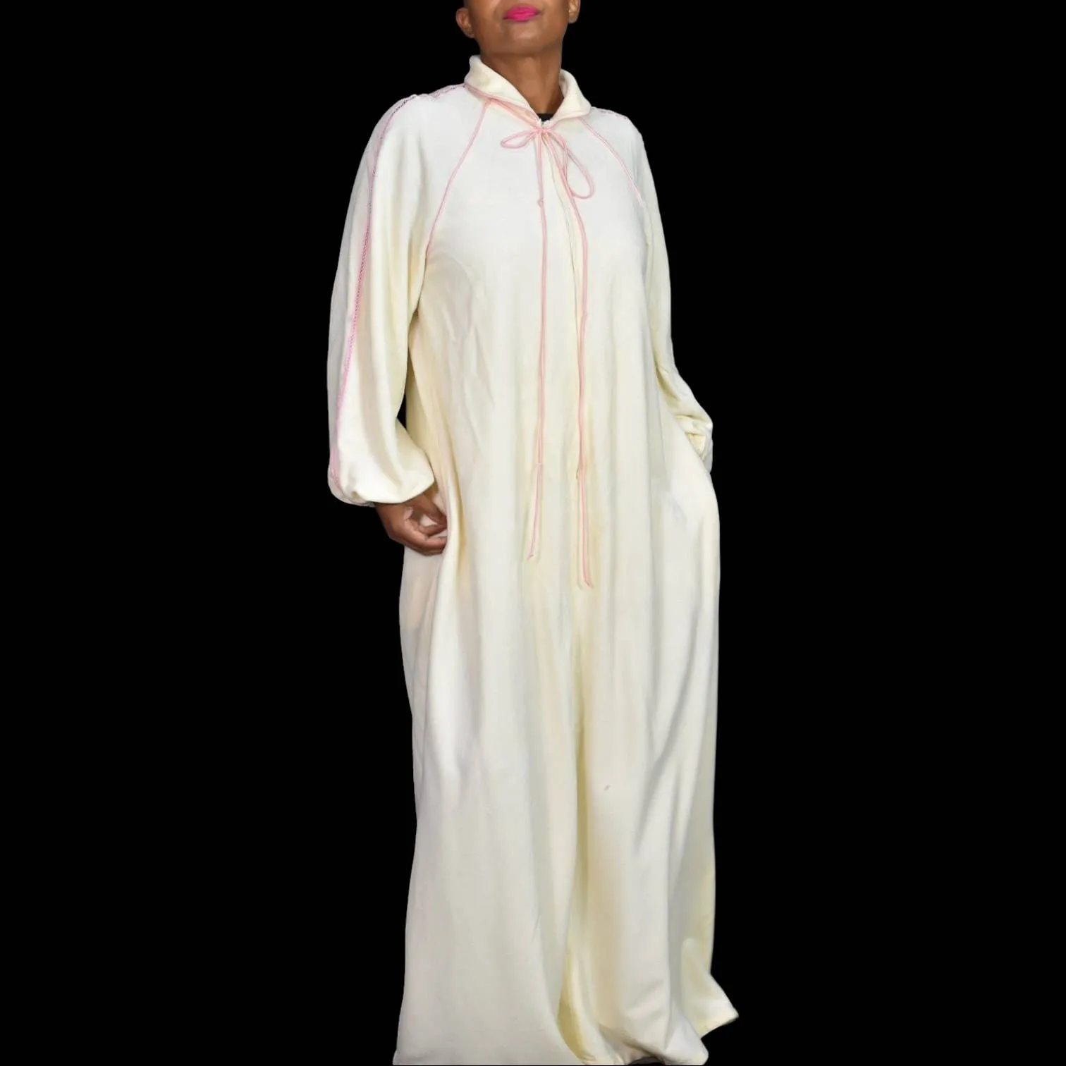 Vintage Bill Tice Velour Robe Off Cream White Housecoat Loungewear Caftan Size Large