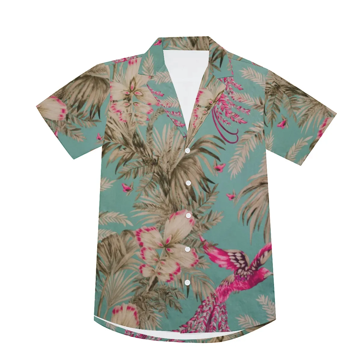 Vintage Bird & Tropical Palm V-Neck Short Sleeve Shirt