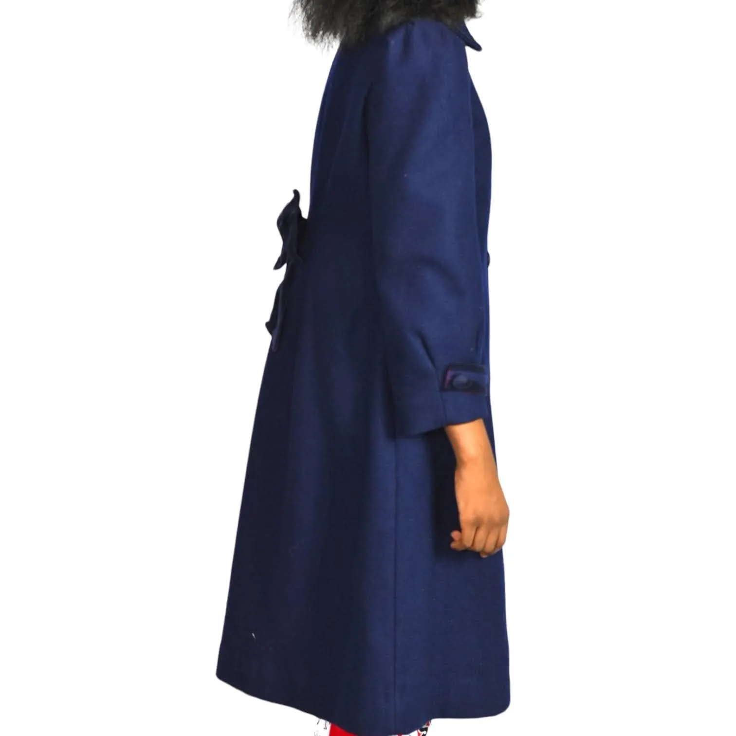 Vintage Rothschild Wool Coat Blue Navy Velvet Bow Dressy Puffy Sleeves Peacoat Size 12 Girls