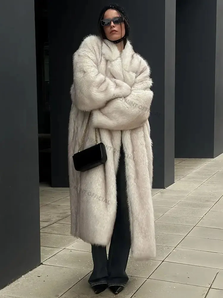 Warm Fluffy Eco Faux Fur long trench coat