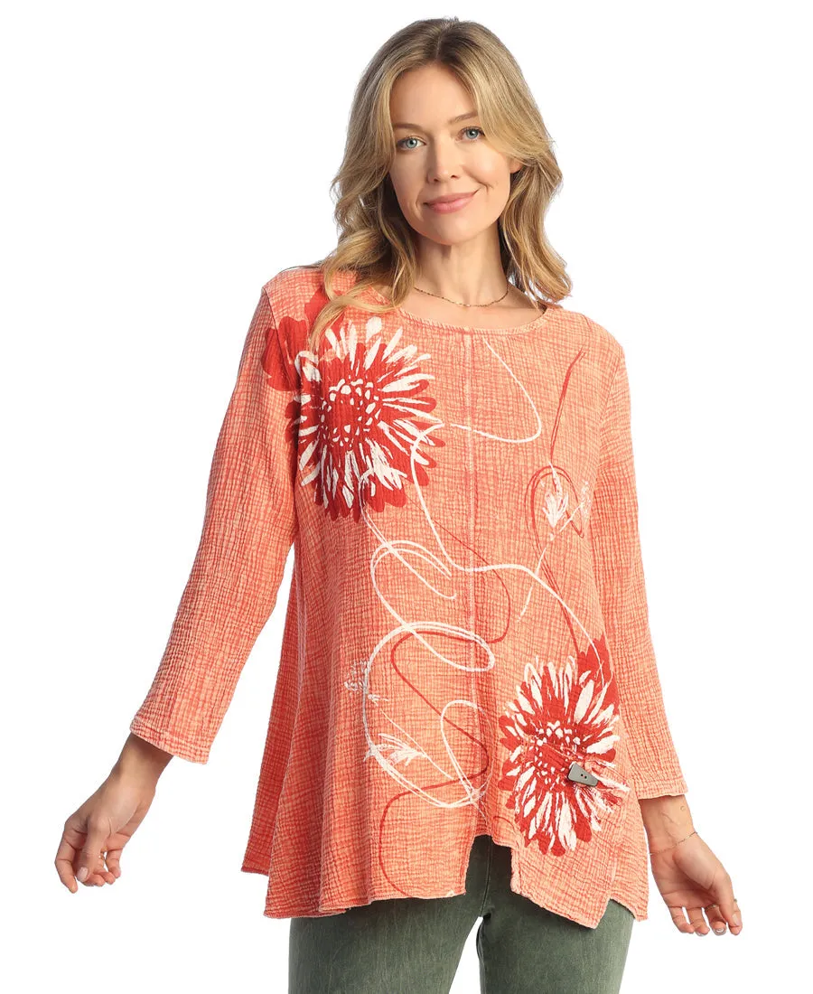 Watermelon Carmen Mineral Washed Double Gauze Tunic With Pocket