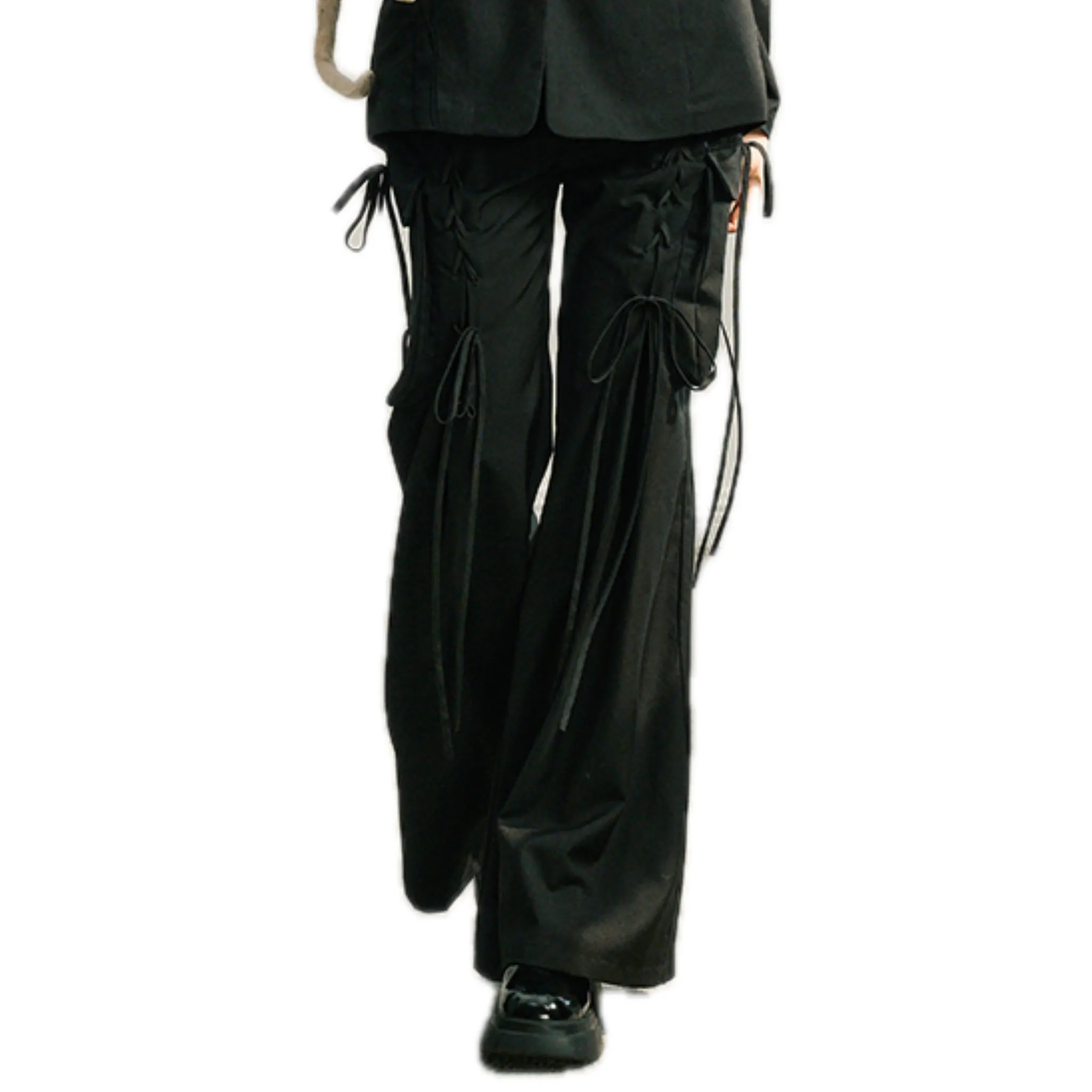 Wide-leg Tie trousers In Black