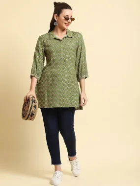 Women Green Floral Printed Tunic