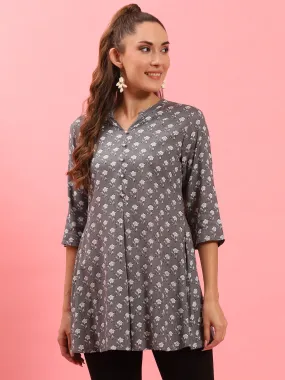 Women Grey A-line Printed Tunic