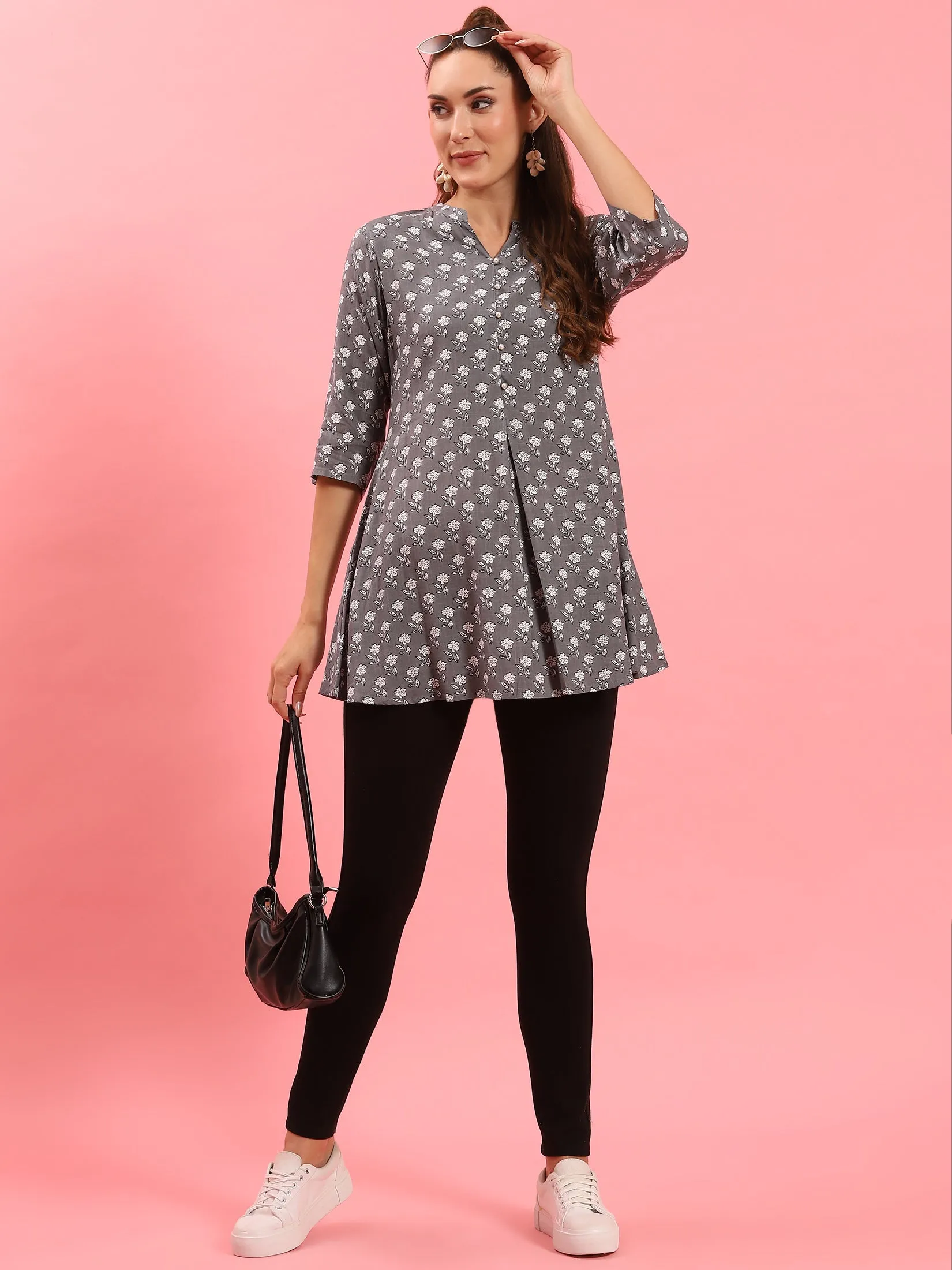 Women Grey A-line Printed Tunic