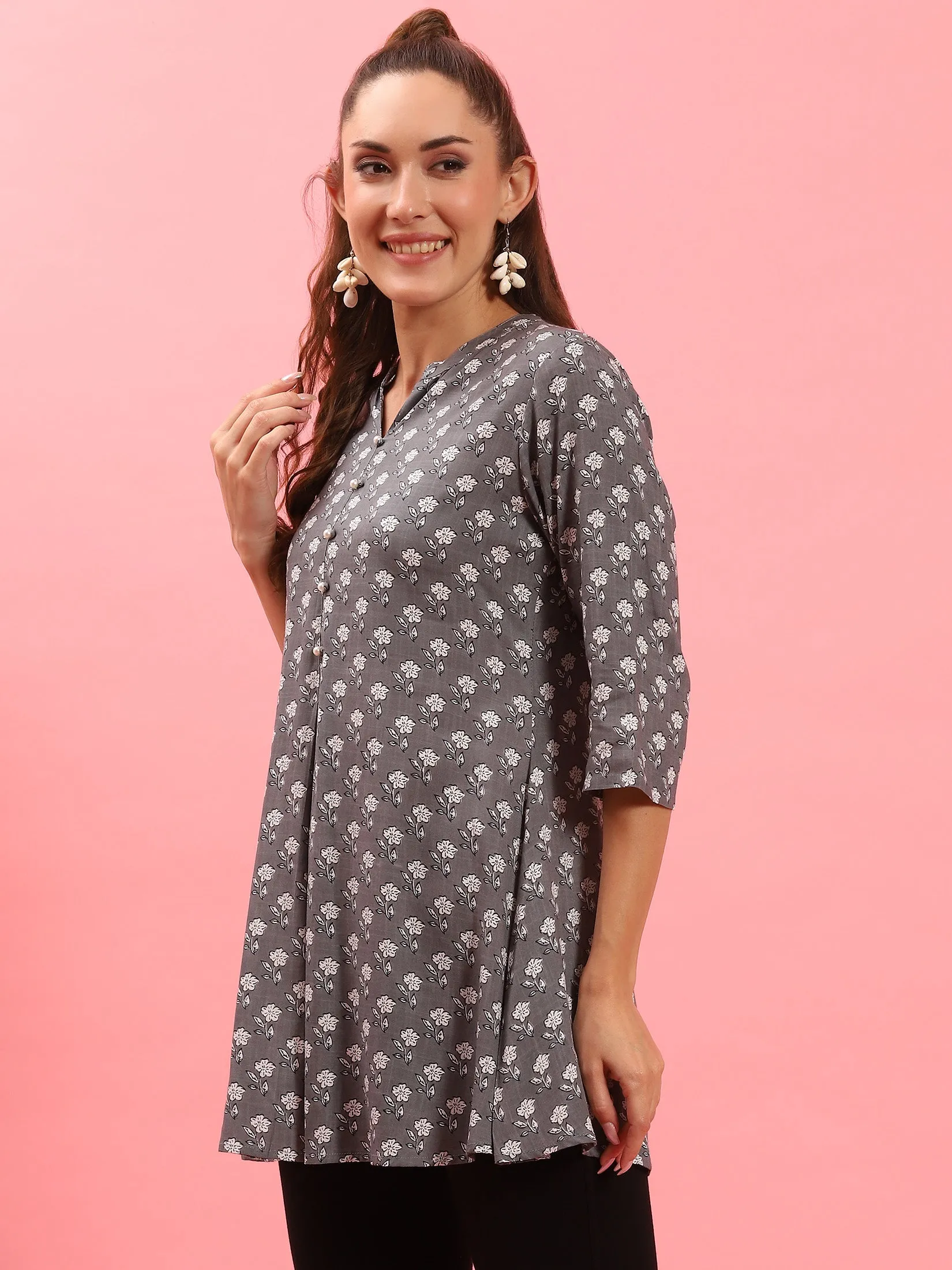 Women Grey A-line Printed Tunic