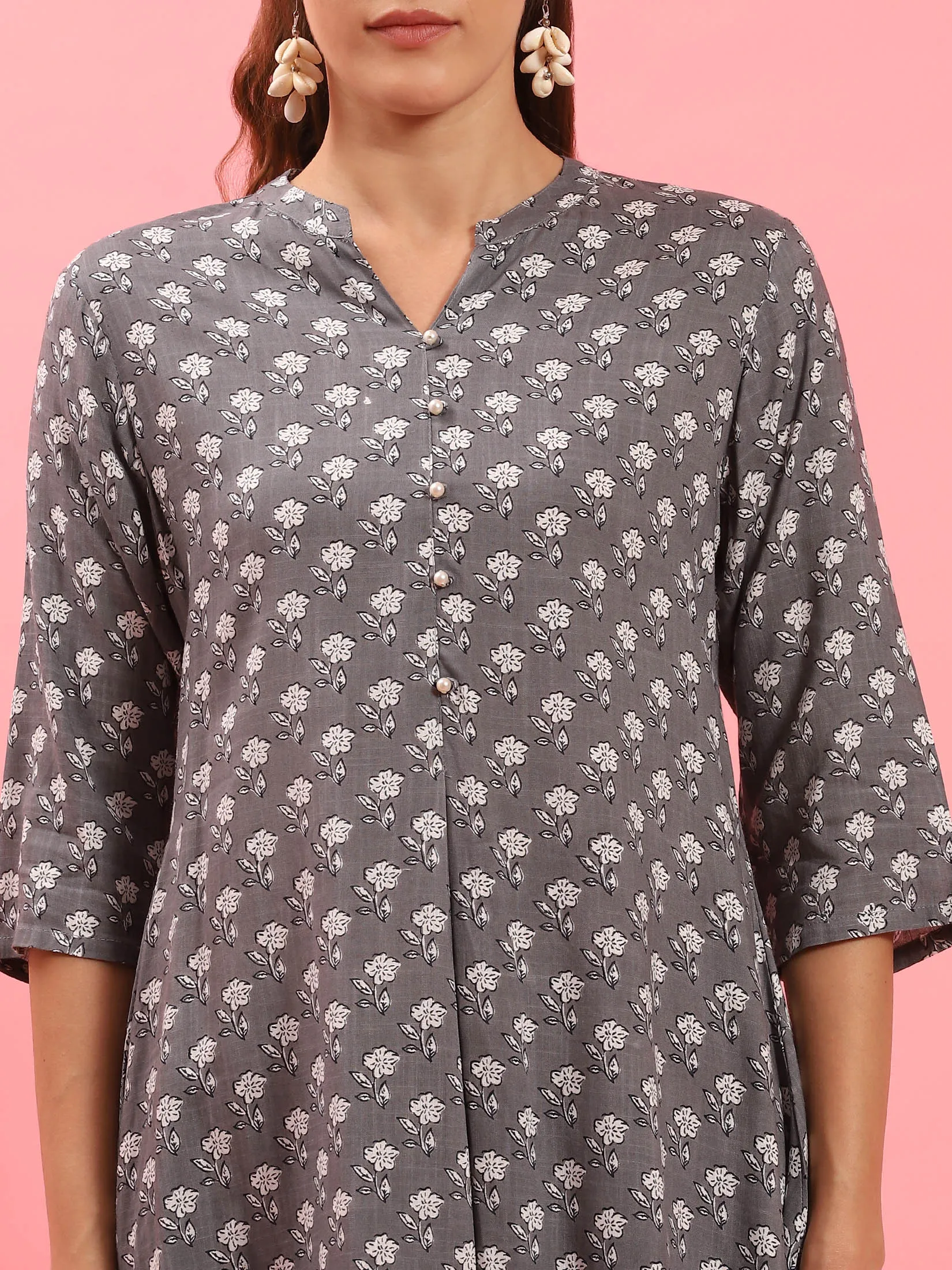 Women Grey A-line Printed Tunic